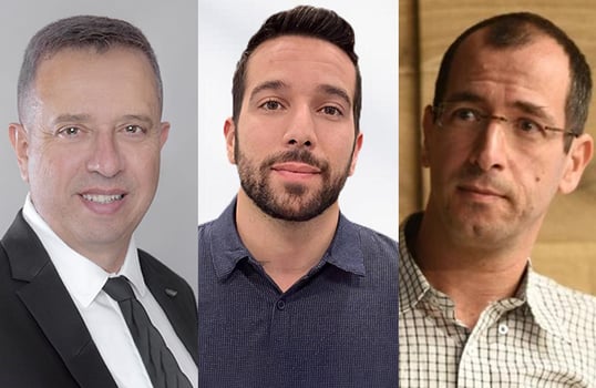 מימין: אייל כהן, מוביל את תחום Prop-tech בבנק הפועלים, צילום: יח״צ; איציק רביבו, מנהל המוצר של תחזוקנית מבית טופ רמדור, צילום: יח״צ; יוסי אילוק, מנהל אגף לוגיסטיקה בבנק הפועלים, צילום: ענבל מרמרי